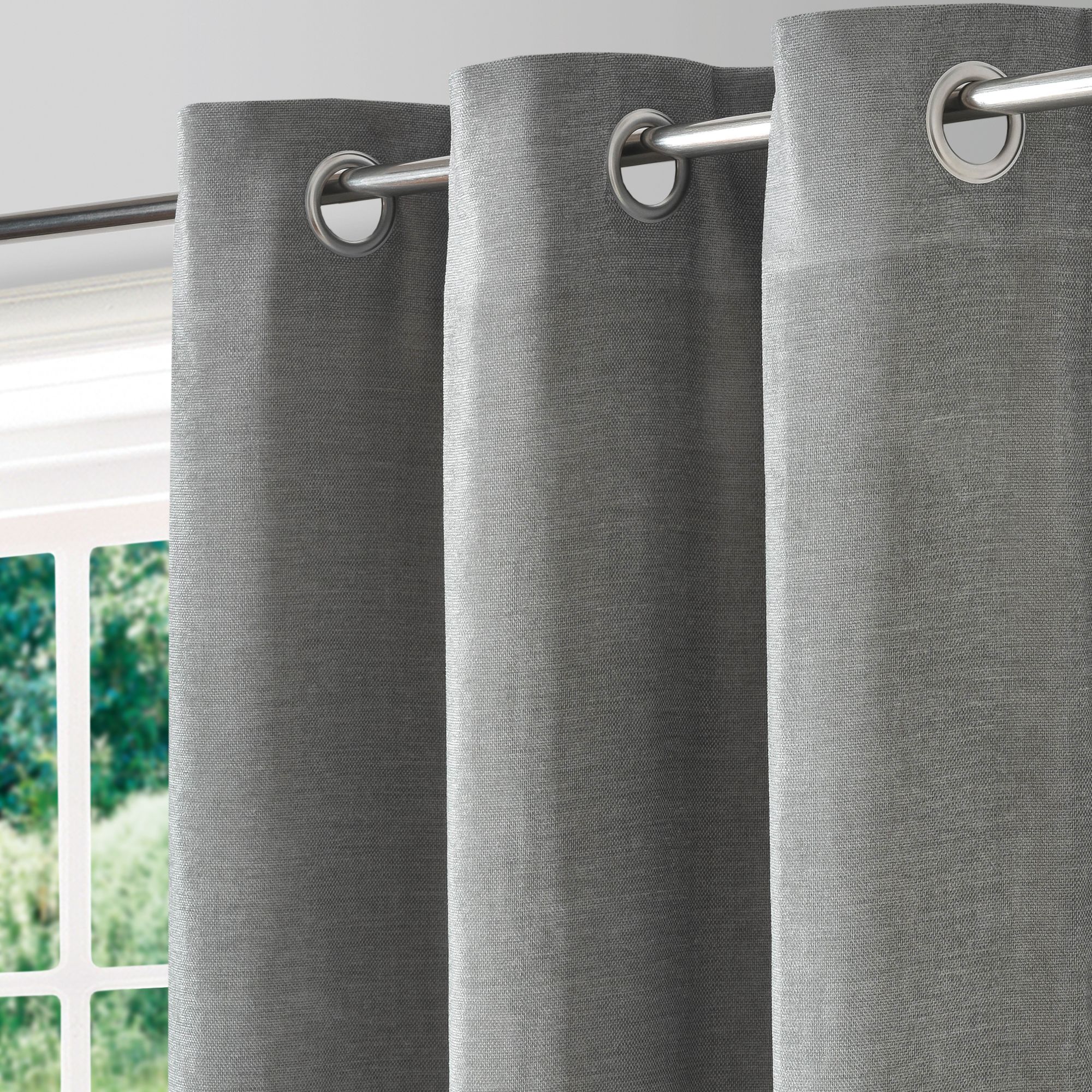 Arntzen Grey Plain woven Lined Eyelet Curtain (W)228cm (L)228cm, Pair