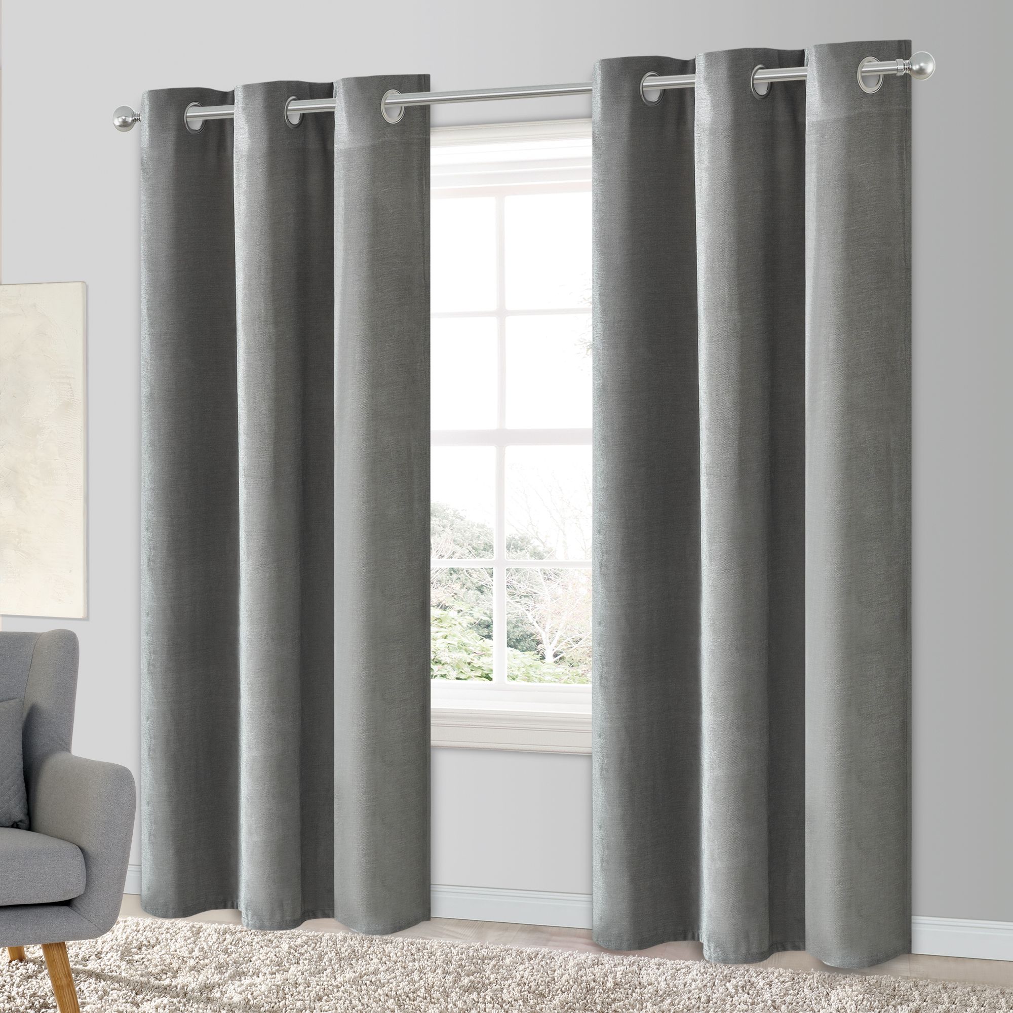 Arntzen Grey Plain woven Lined Eyelet Curtain (W)228cm (L)228cm, Pair