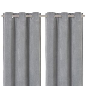 Arntzen Grey Plain woven Lined Eyelet Curtain (W)228cm (L)228cm, Pair