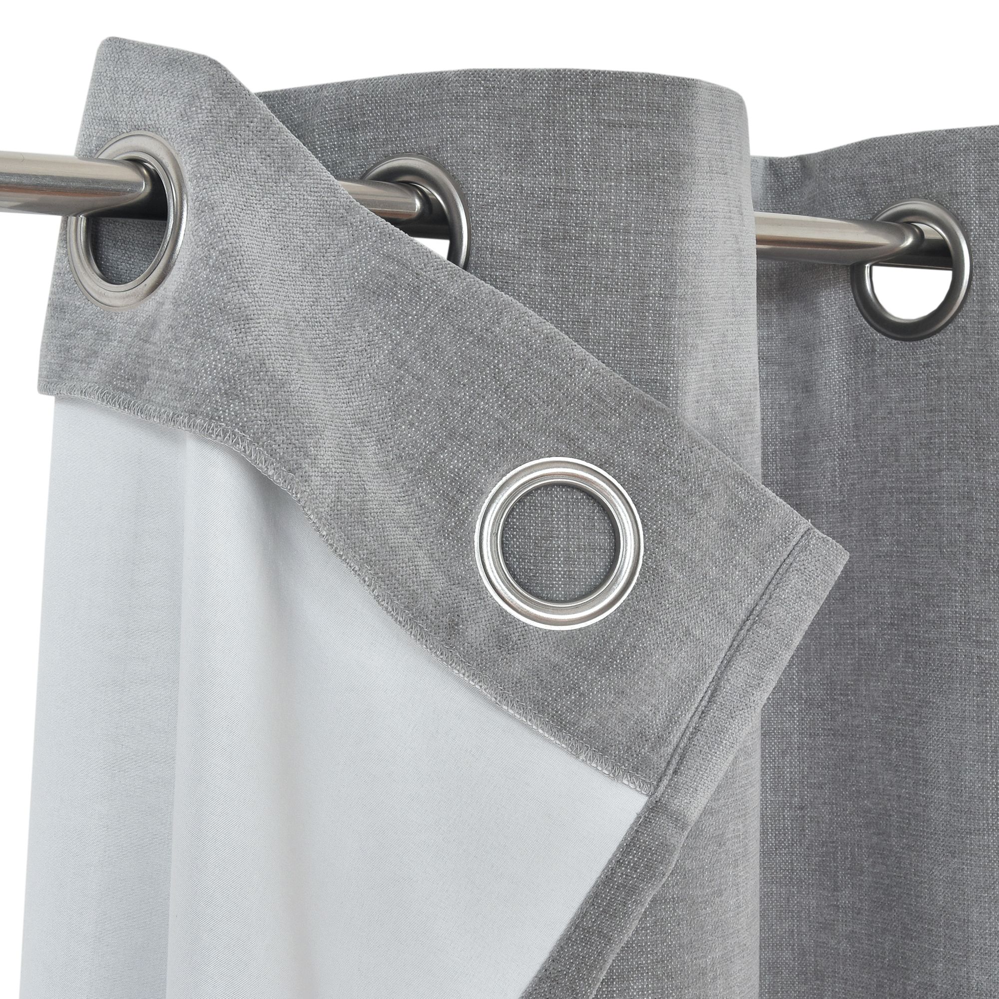 Arntzen Grey Plain woven Lined Eyelet Curtain (W)228cm (L)228cm, Pair