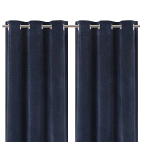 Arntzen Navy Plain woven Lined Eyelet Curtain (W)117cm (L)137cm, Pair