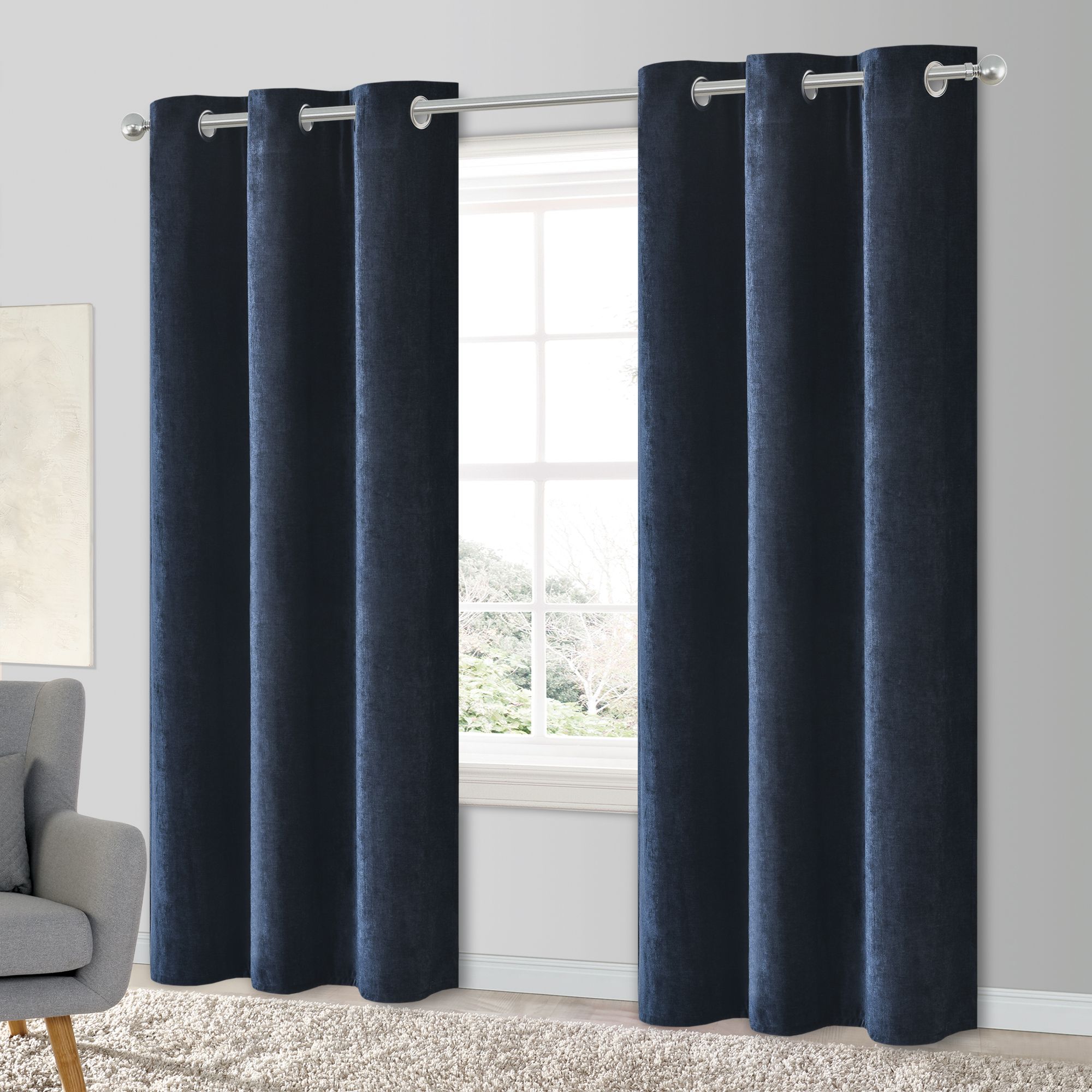 Arntzen Navy Plain woven Lined Eyelet Curtain (W)167cm (L)183cm, Pair