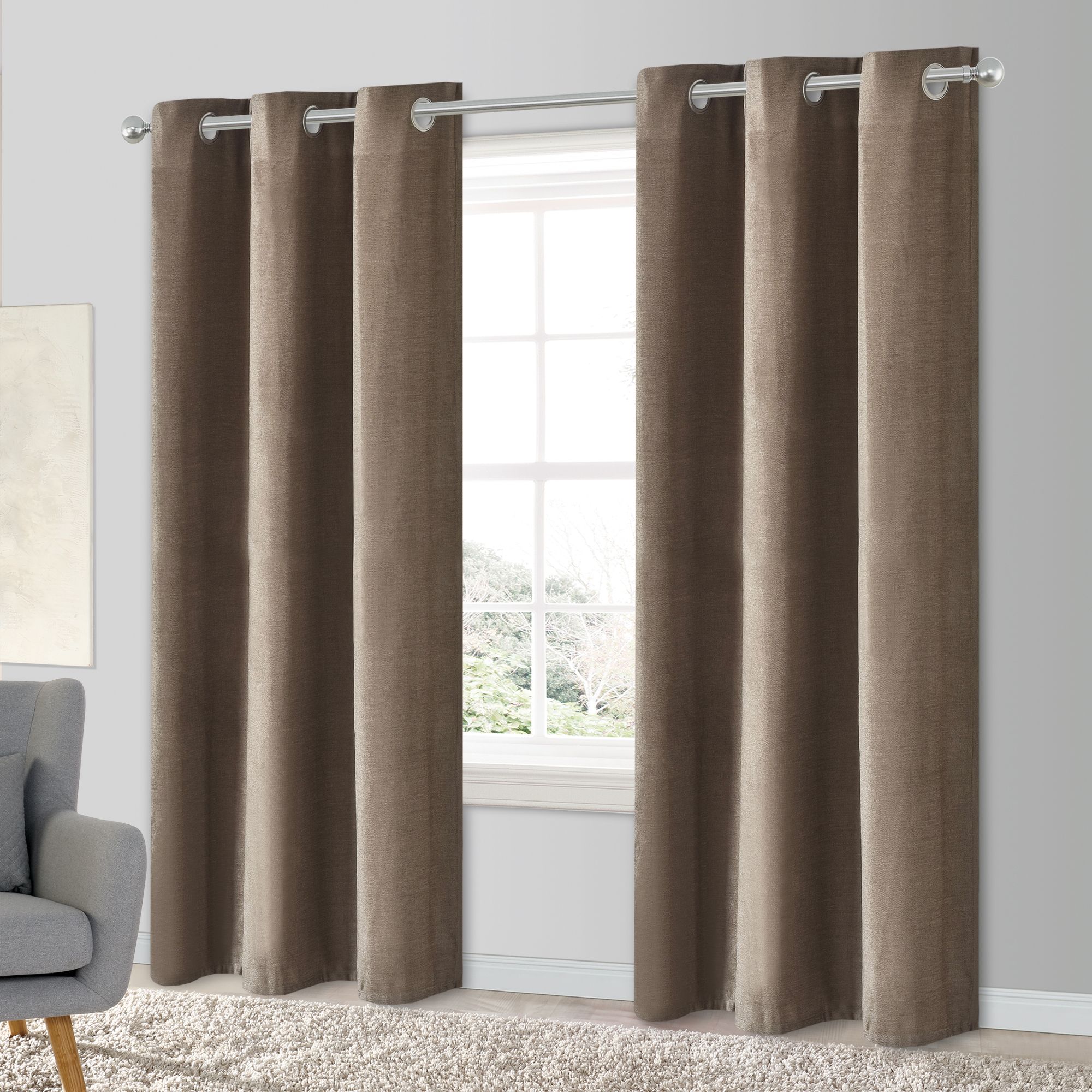 Arntzen Taupe Plain woven Lined Eyelet Curtain (W)117cm (L)137cm, Pair