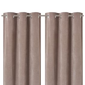 Arntzen Taupe Plain woven Lined Eyelet Curtain (W)167cm (L)228cm, Pair