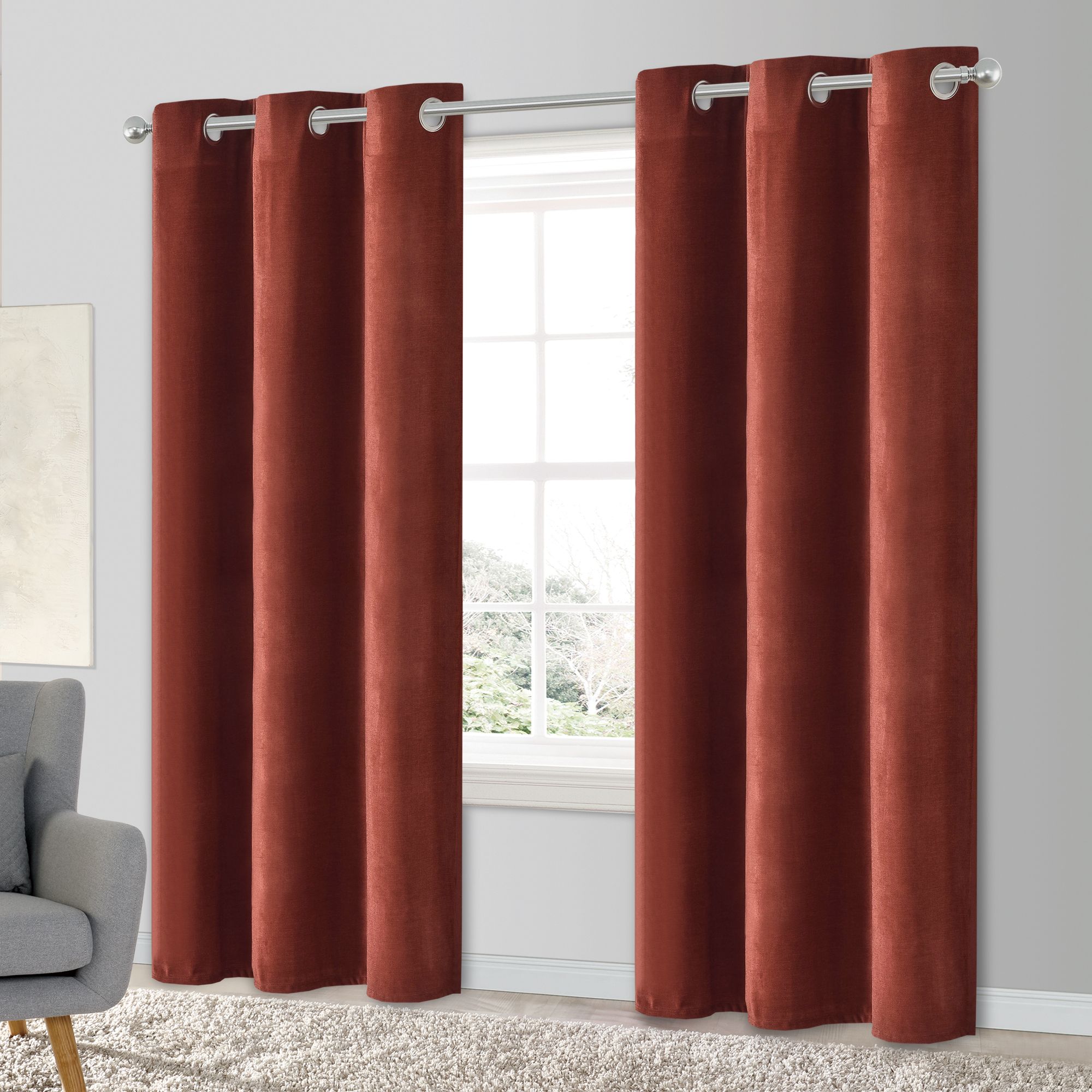 Arntzen Terracotta Plain woven Lined Eyelet Curtain (W)228cm (L)228cm, Pair