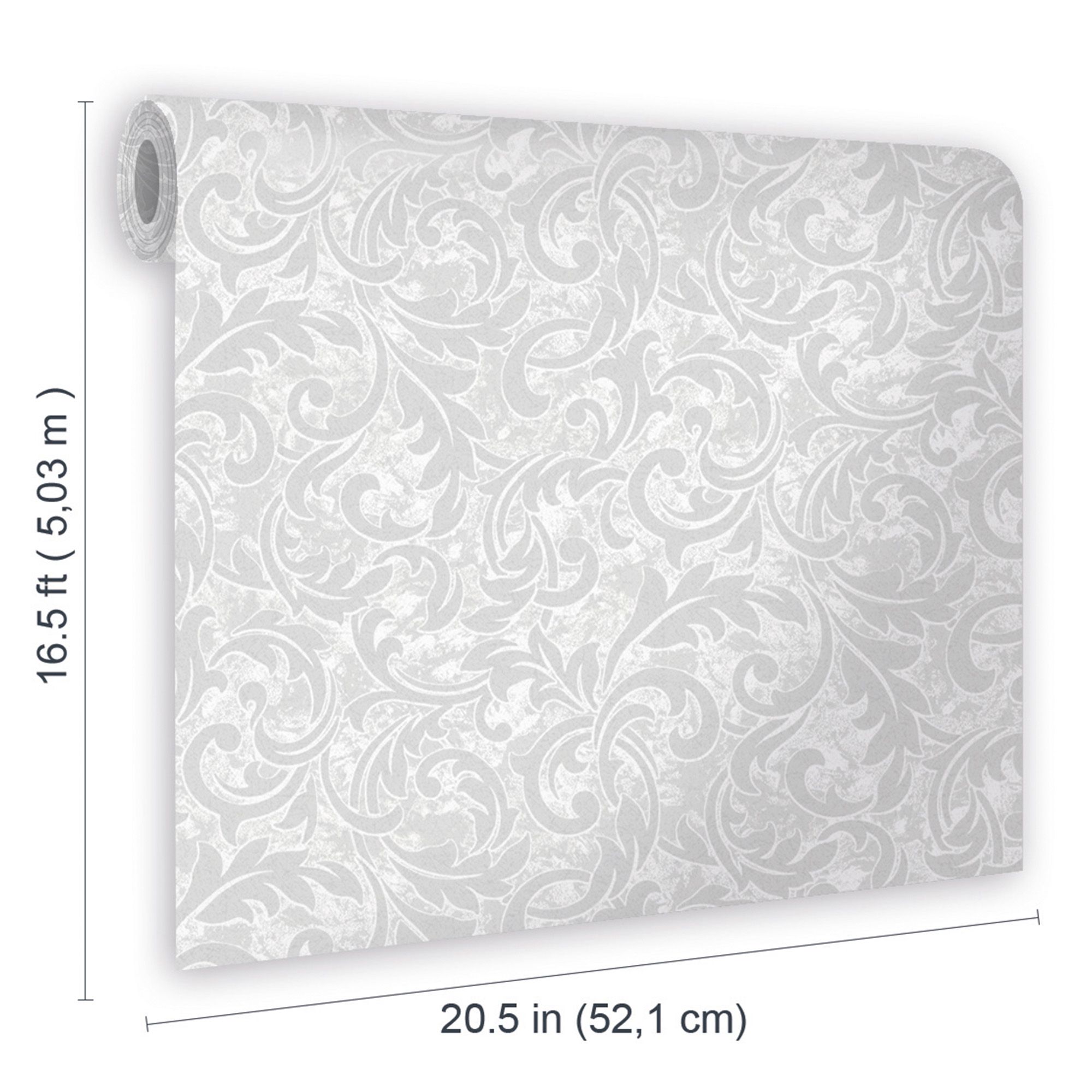 Aroa White Scroll Textured Wallpaper