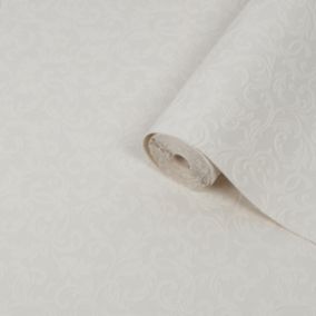 Aroa White Scroll Textured Wallpaper