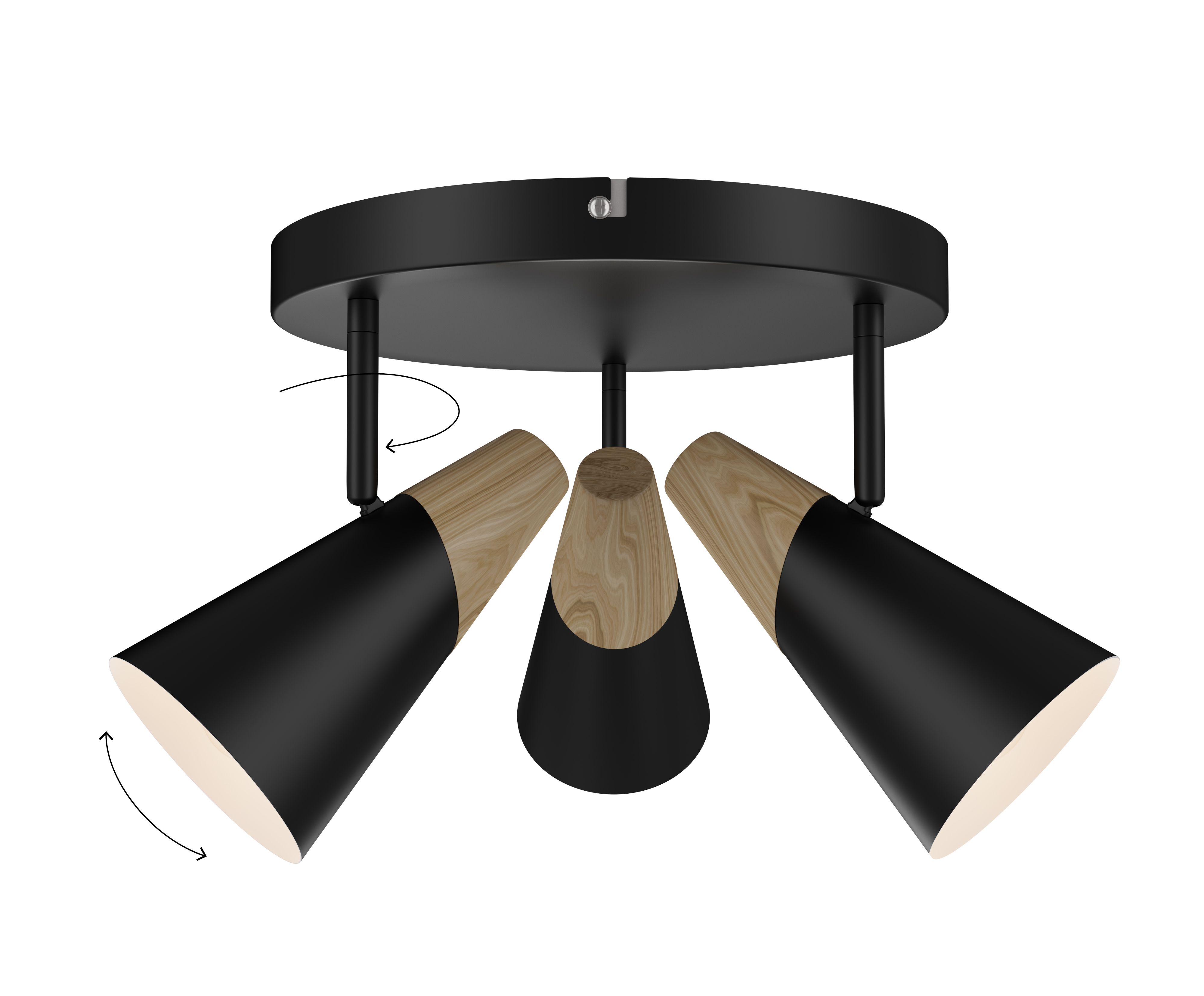 Arraqis Plate Matt Black Wood effect 3 Light Spotlight