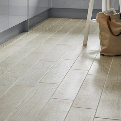 Arrezo White Matt Wood effect Porcelain Floor Tile Sample DIY at B Q