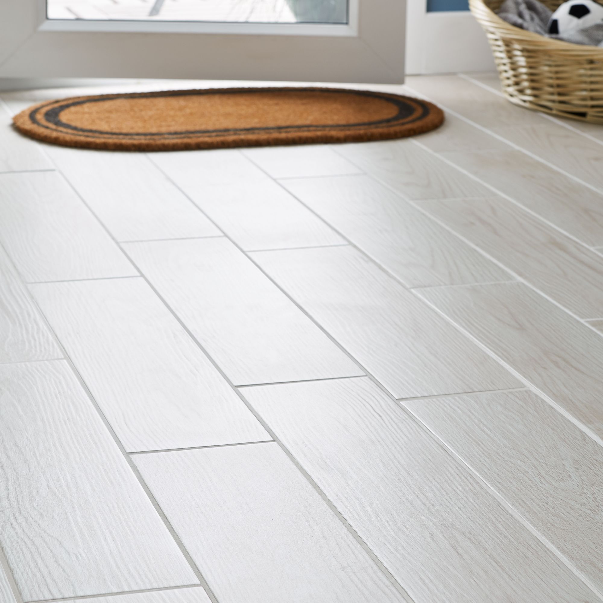 Arrezo White Matt Wood effect Porcelain Wall & floor Tile, Pack of 14 ...