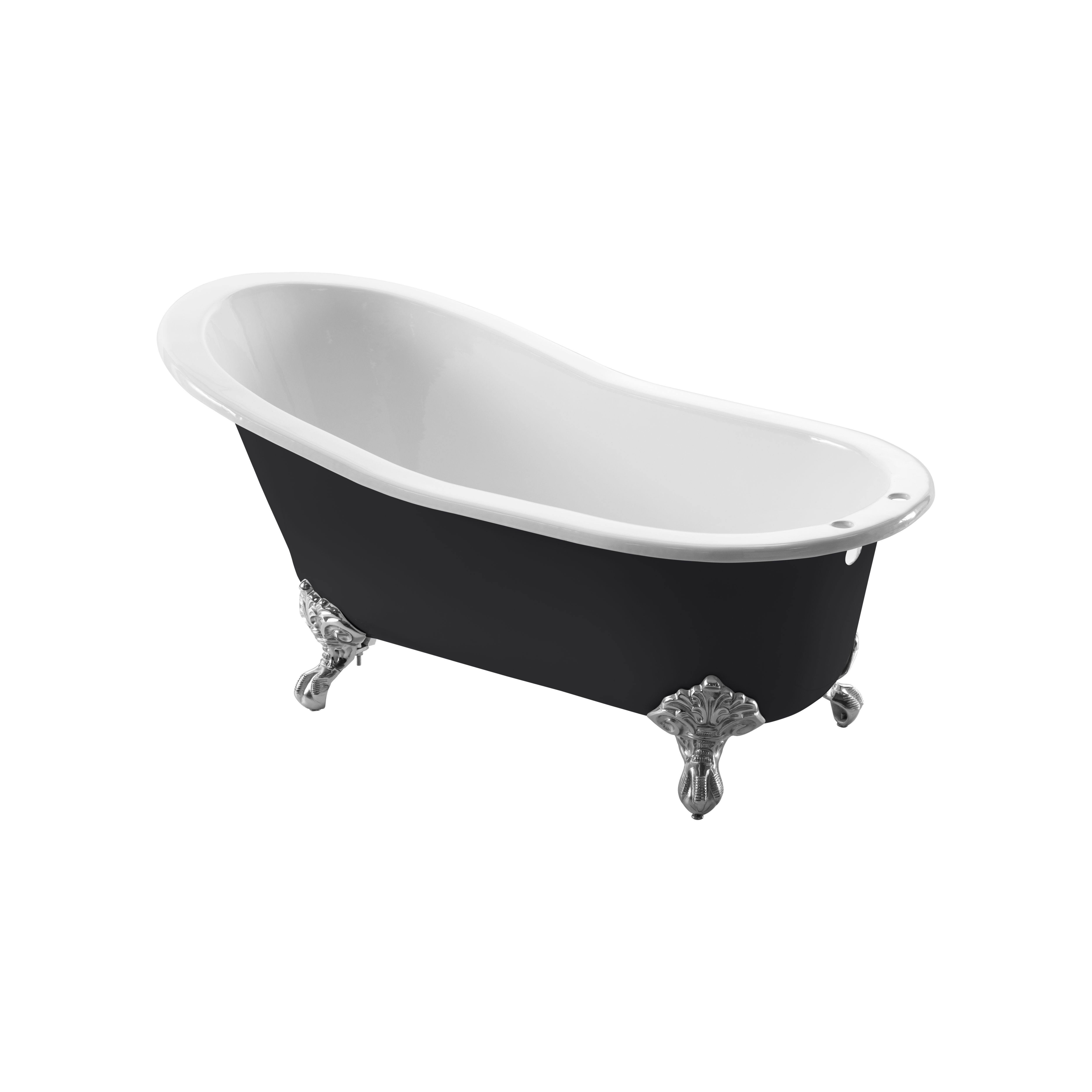 Arroll Bordeaux Gloss Black Slipper Single ended Bath with 2 Tap holes (L)170cm (W)78cm