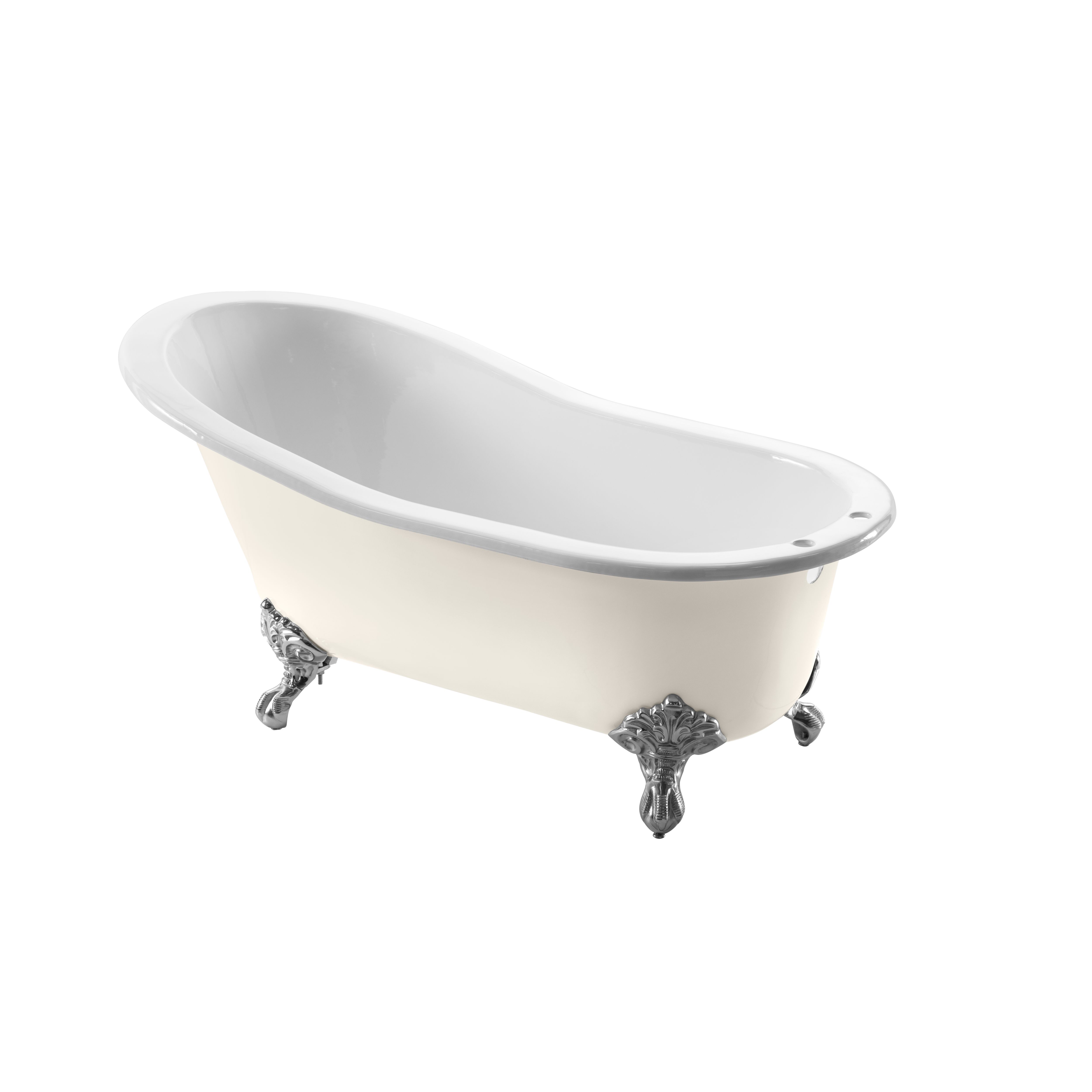 Arroll Bordeaux Gloss White Slipper Single ended Bath with 2 Tap holes (L)170cm (W)78cm