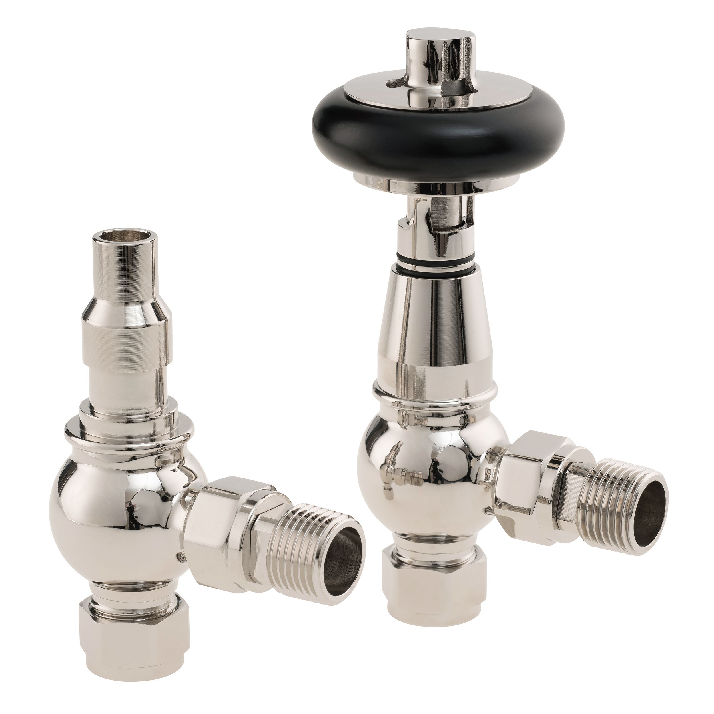 Arroll Chrome Wooden head Straight Radiator valve & lockshield