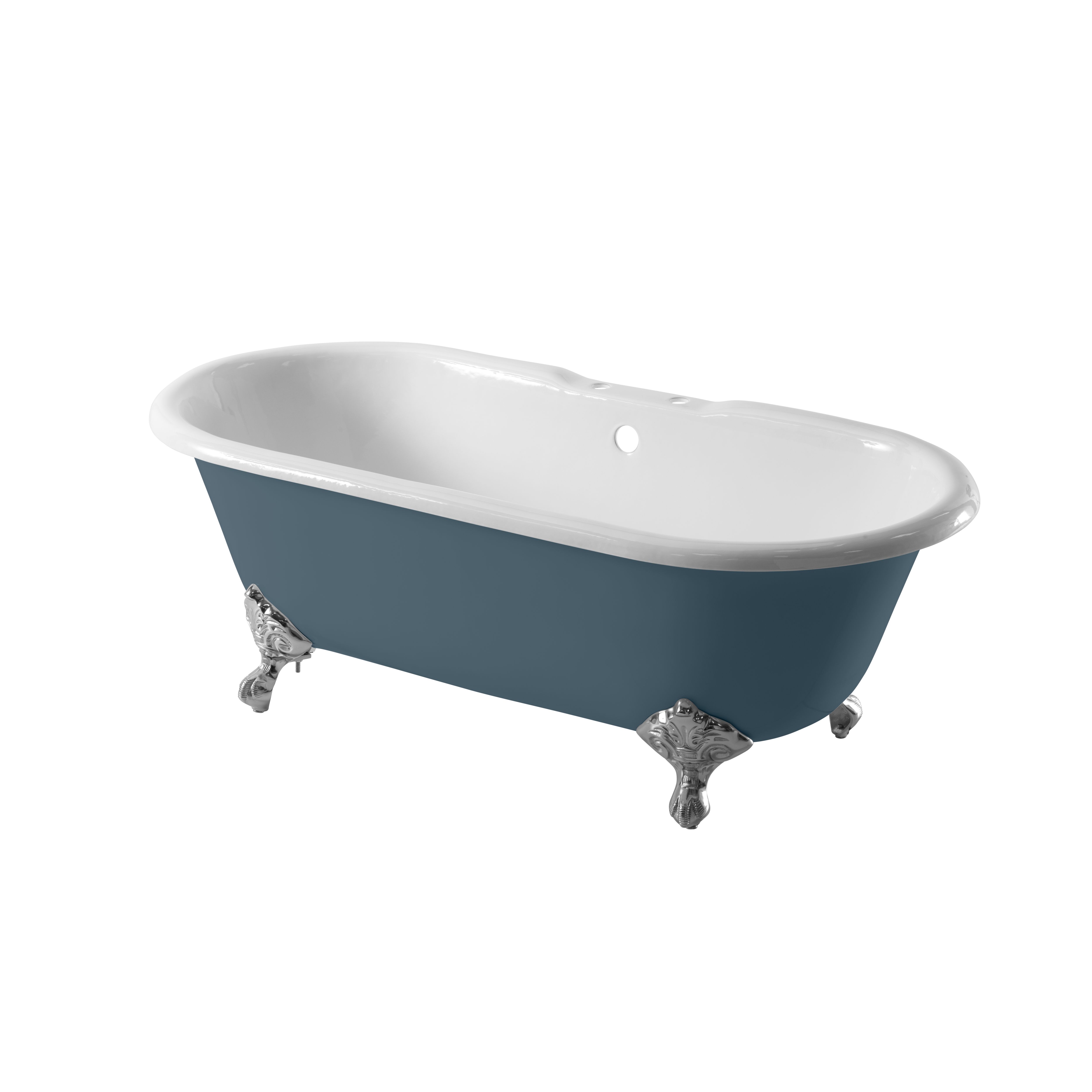 Arroll Moulin Gloss Blue Roll-top Double ended Bath (L)170cm (W)77cm ...