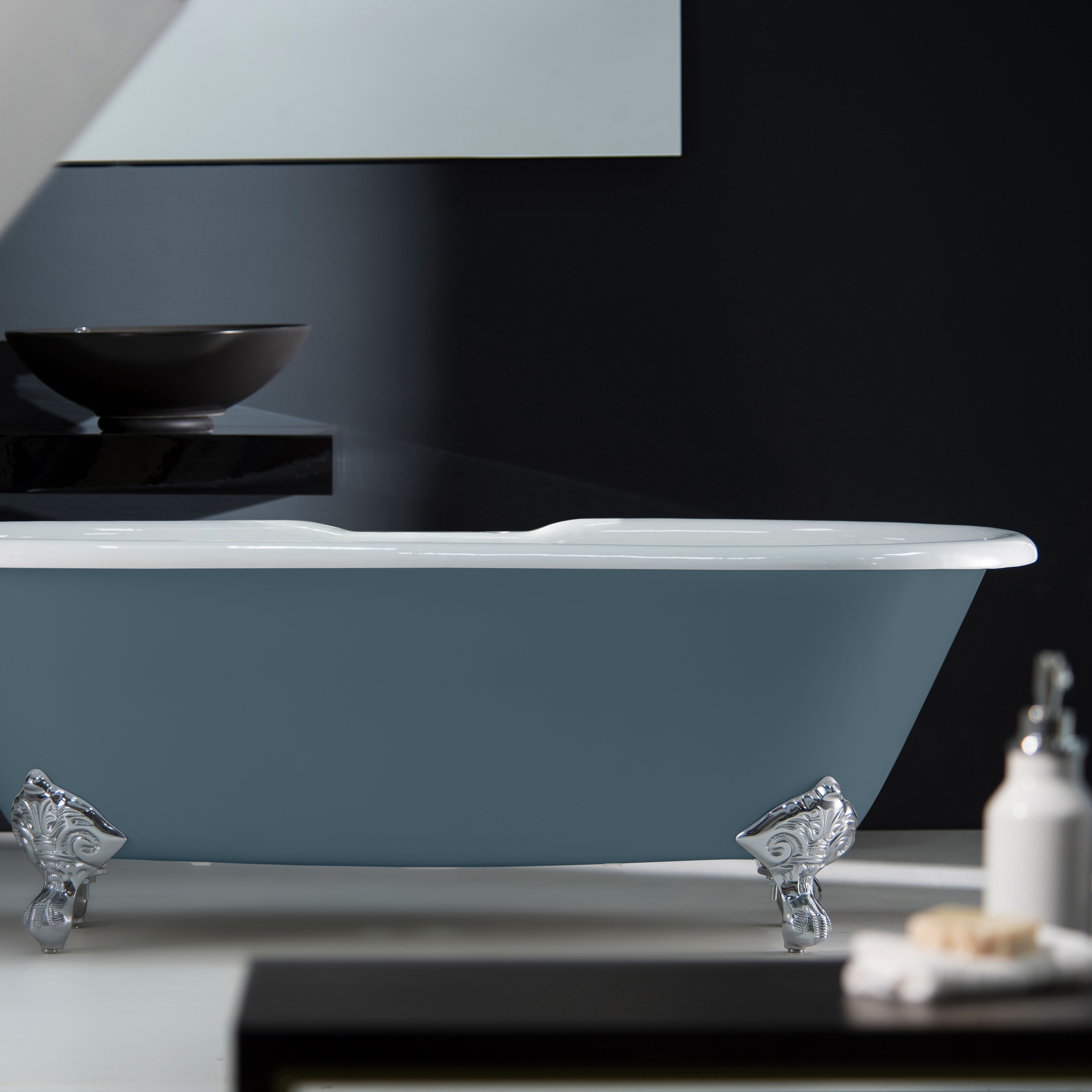 Arroll Moulin Gloss Blue Roll-top Double ended Bath with 2 Tap holes (L)170cm (W)77cm