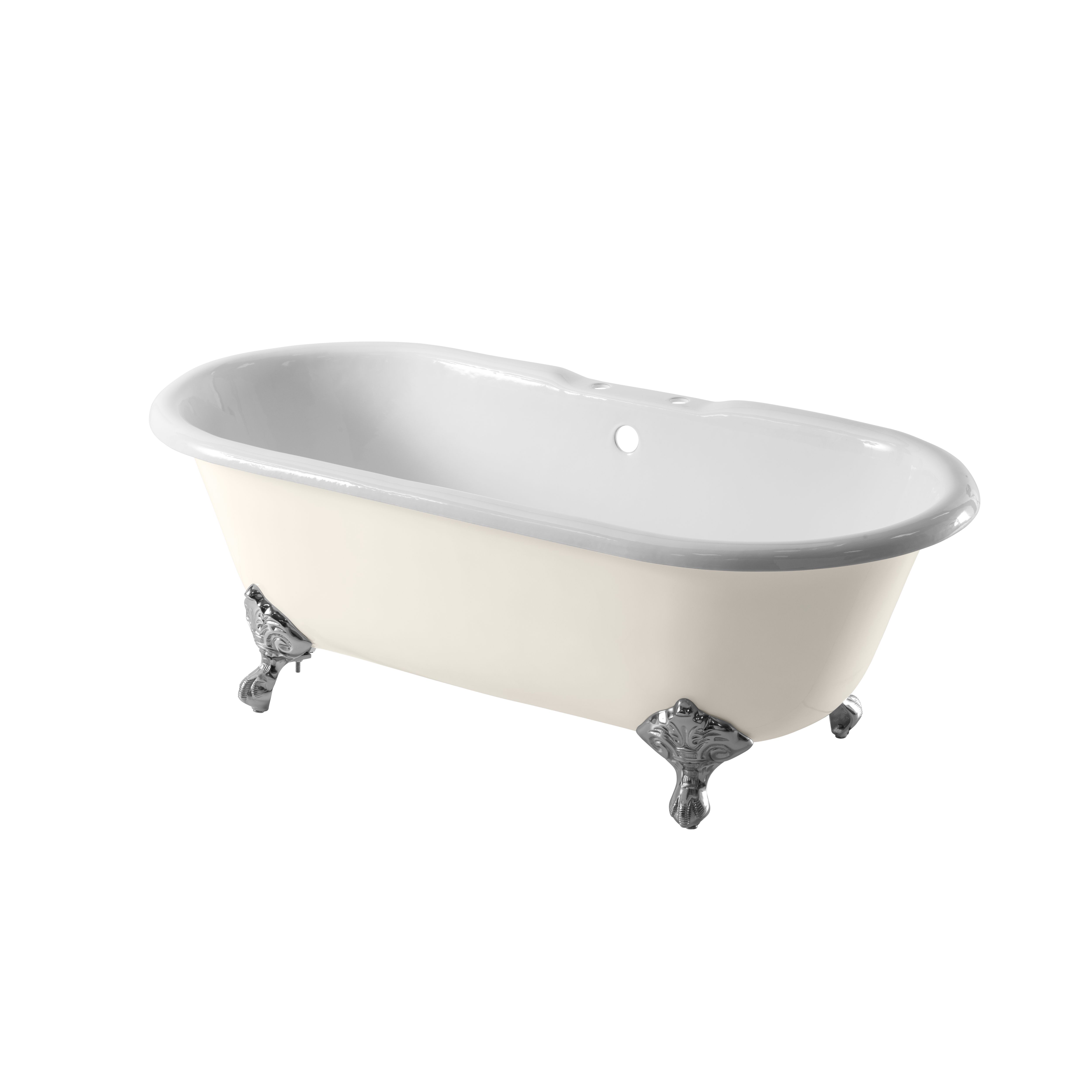 Arroll Moulin Gloss White Roll-top Double ended Bath & with claw bath feet (L)170cm (W)77cm