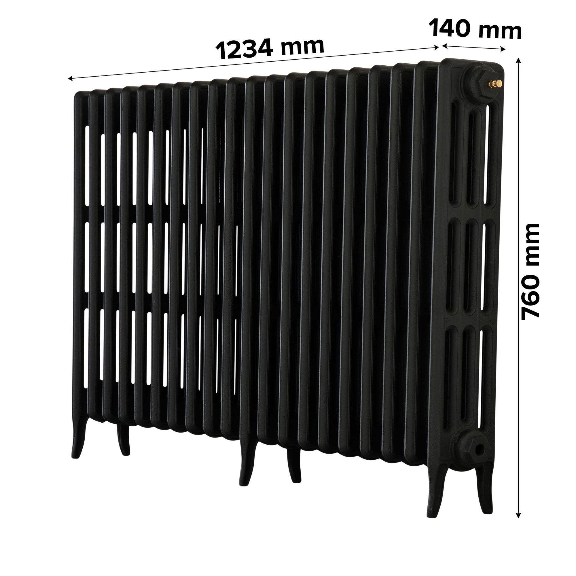 Arroll Neo-Classic Black primer 4 Column Radiator, (W)1234mm x (H)760mm