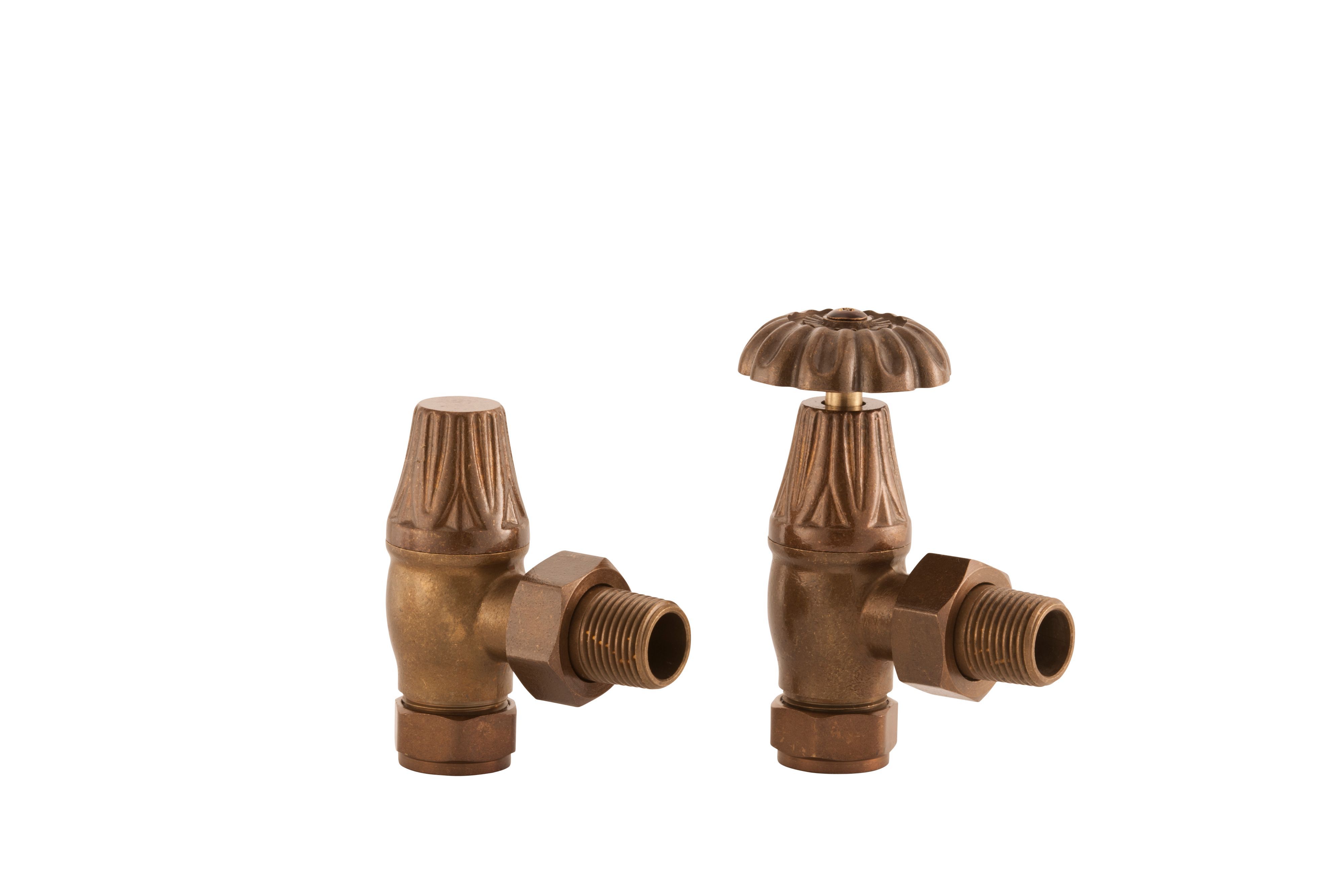 Arroll UK10 Antique copper effect Angled Manual Radiator valve (Dia)20.6mm, Pack of1