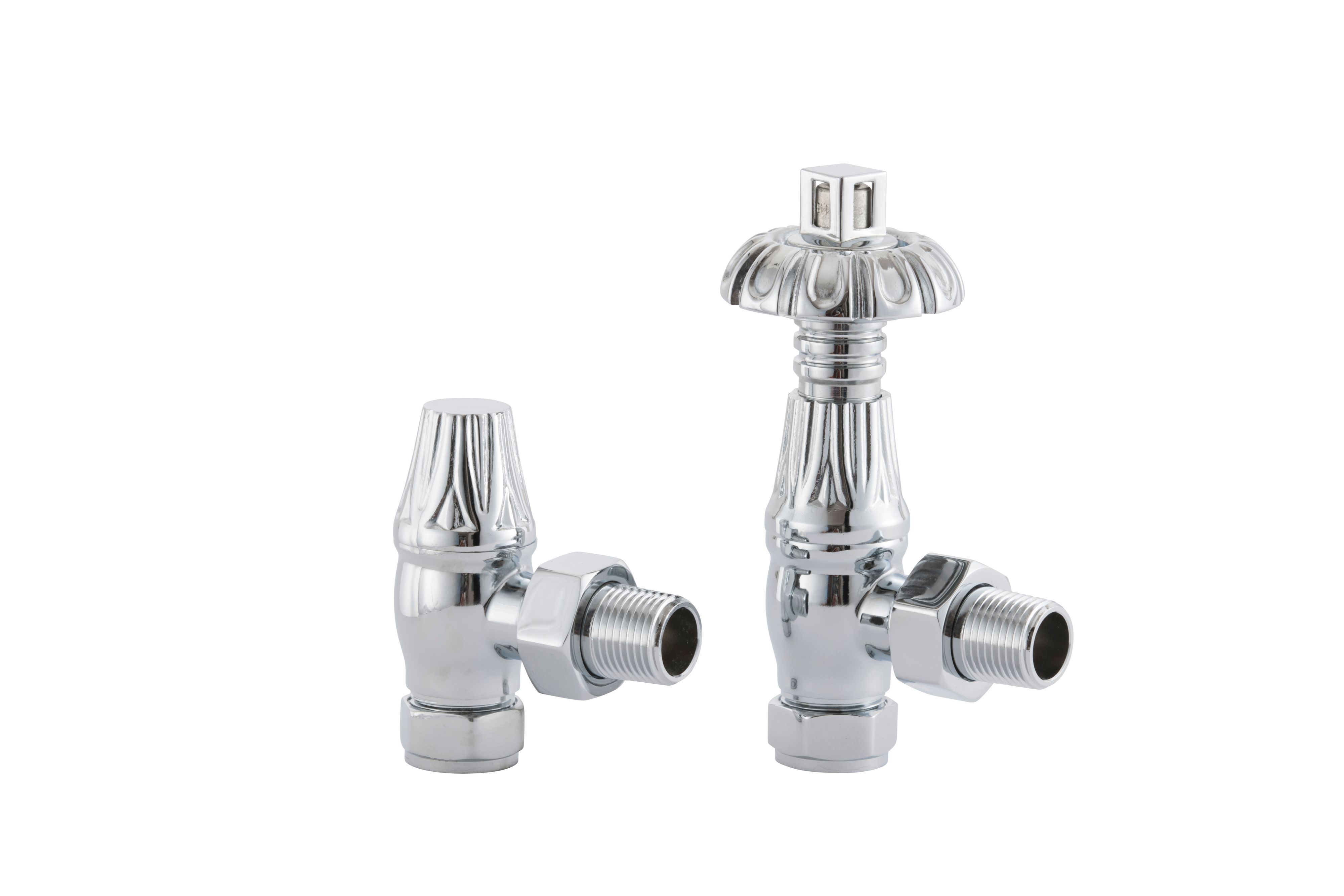 ARROLL Heizkörperventile Uk28 – 2 Stück, Chrom Finish, Mit Holzgriff (FSC), 1/2 Zoll BSPT Anschluss