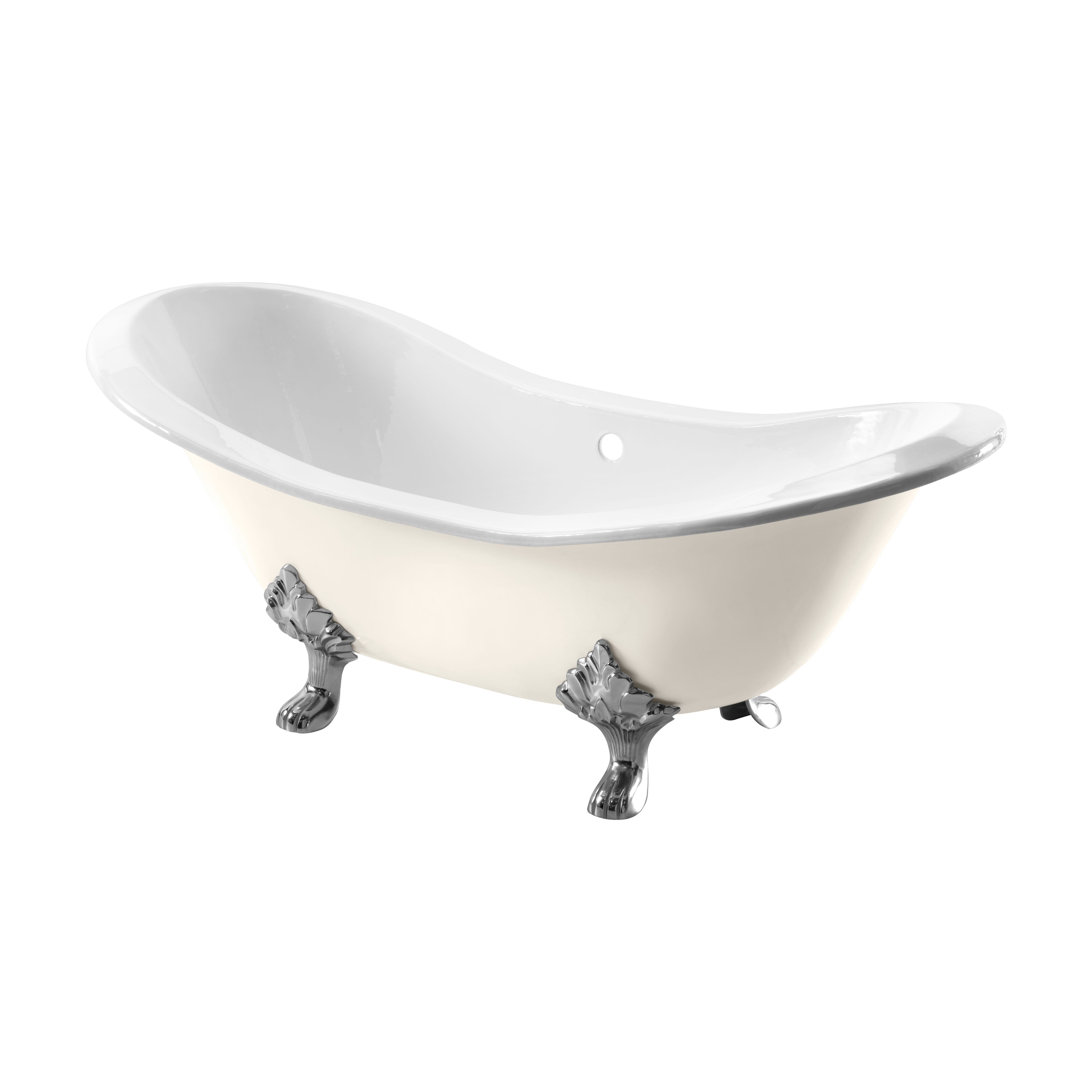 Arroll Villandry Gloss White Slipper Double ended Bath with 2 Tap holes & Claw bath feet (L)182cm (W)76.2cm