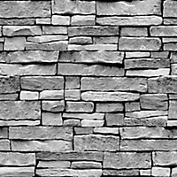 Arrou Grey Brick Stone effect Smooth Wallpaper Sample