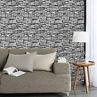 Arrou Grey Stone effect Smooth Wallpaper