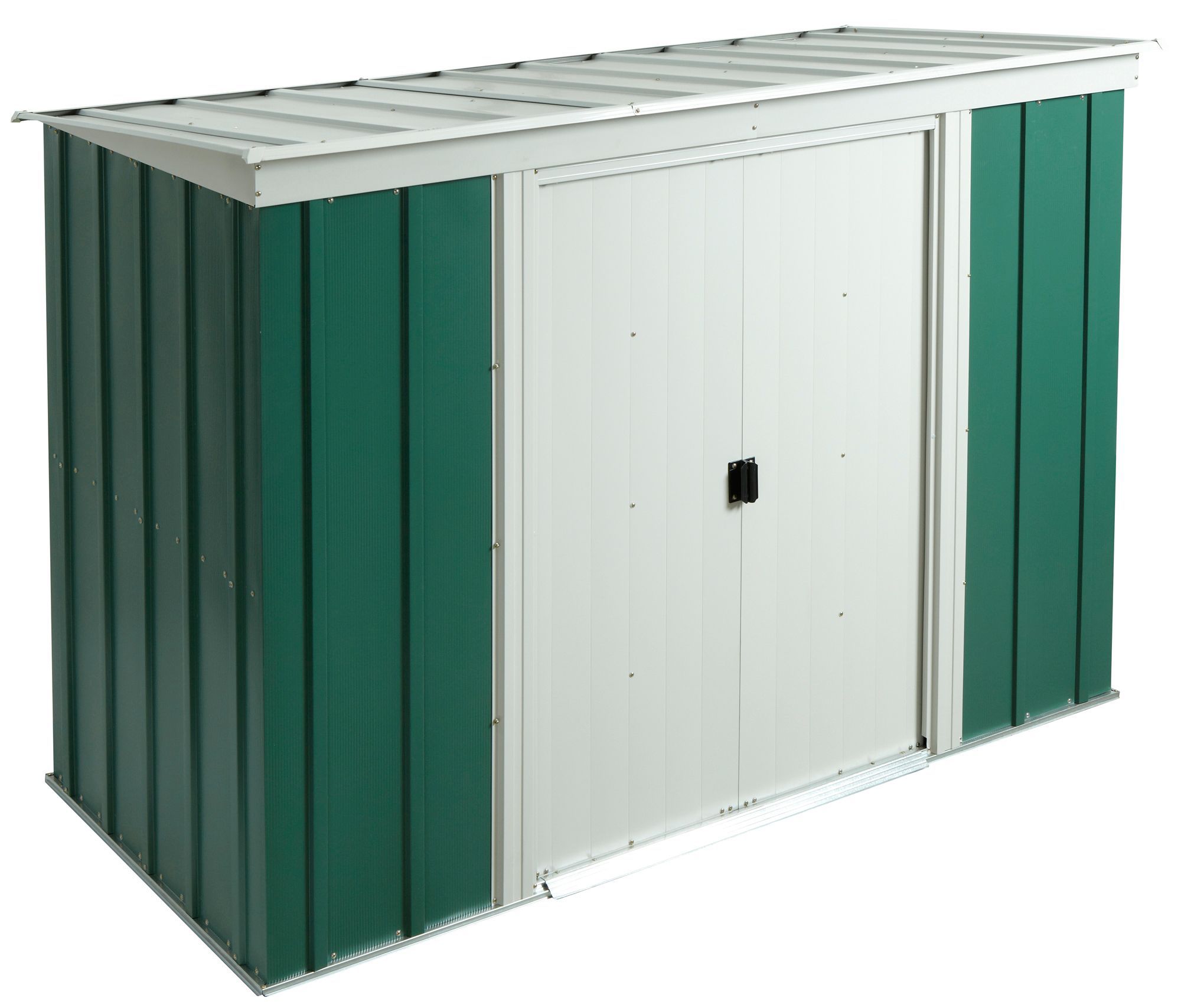 Arrow Greenvale 6x4 ft Pent Green & white Metal 2 door Shed with floor