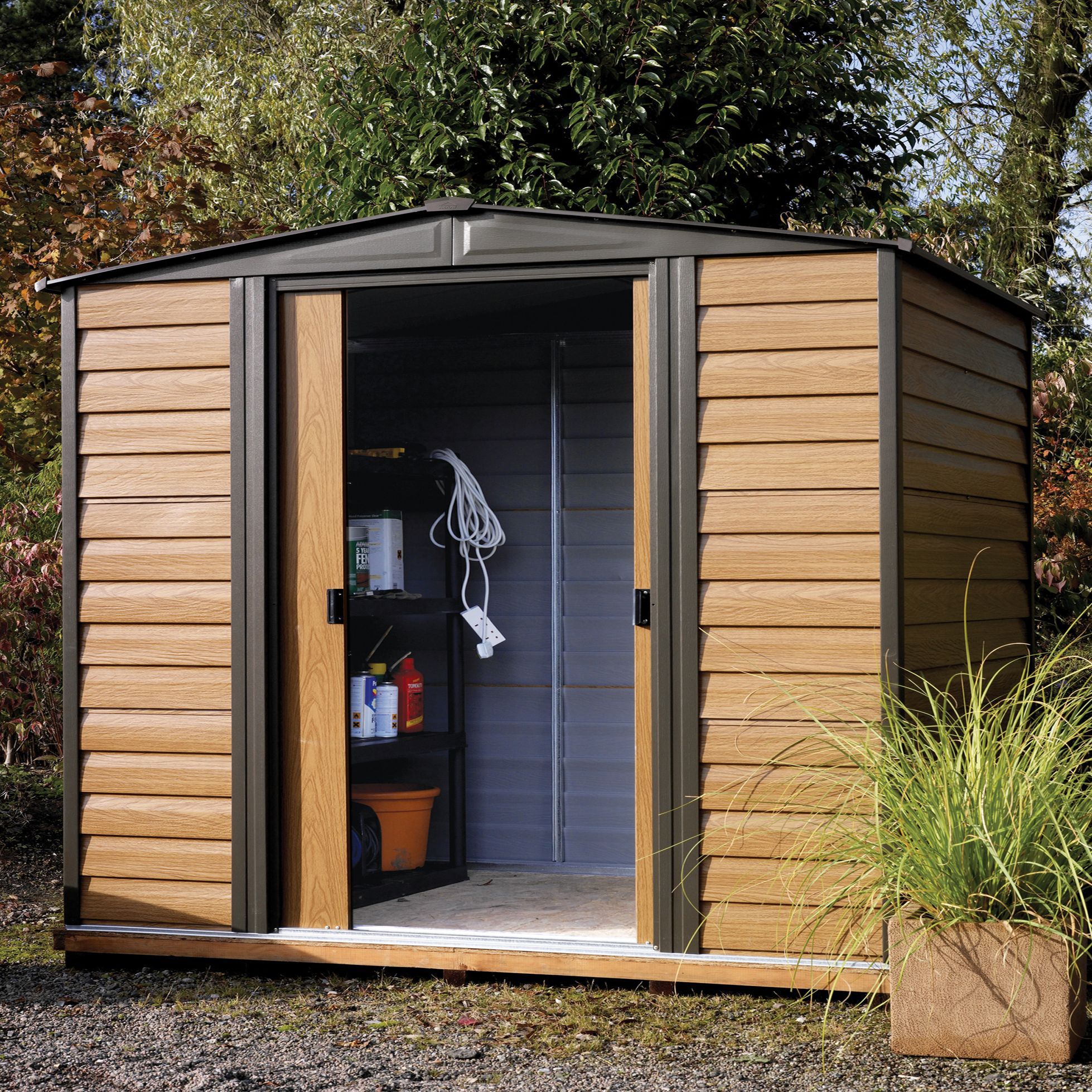 Arrow Woodvale 8x6 ft Apex Coffee Metal 2 door Shed with floor - Assembly service included