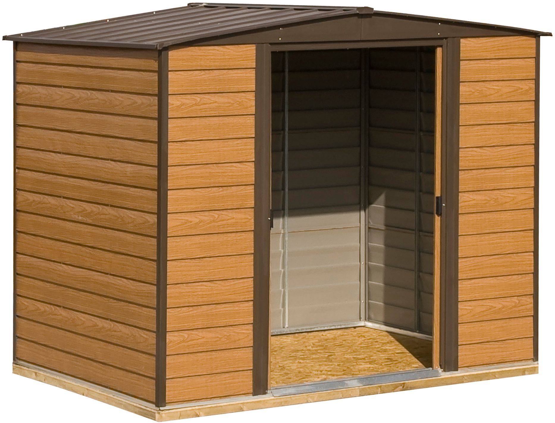 Arrow Woodvale 8x6 ft Apex Coffee Metal 2 door Shed with floor - Assembly service included