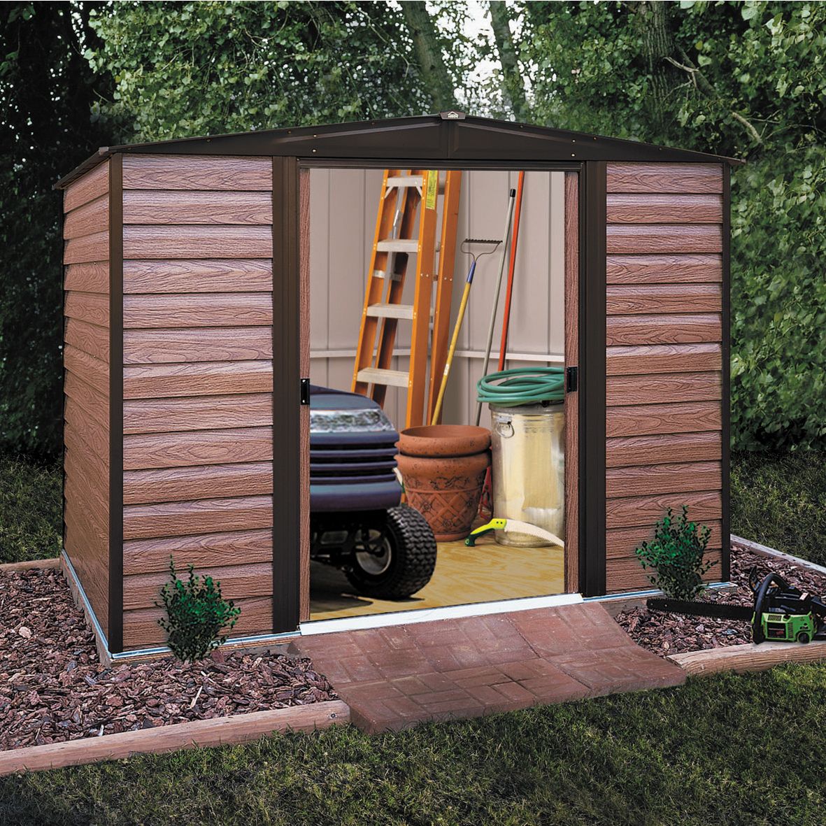 Arrow Woodvale 8x6 ft Apex Coffee Metal 2 door Shed