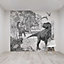 Art for the Home Black & white Sketched dinosaur Matt Mural