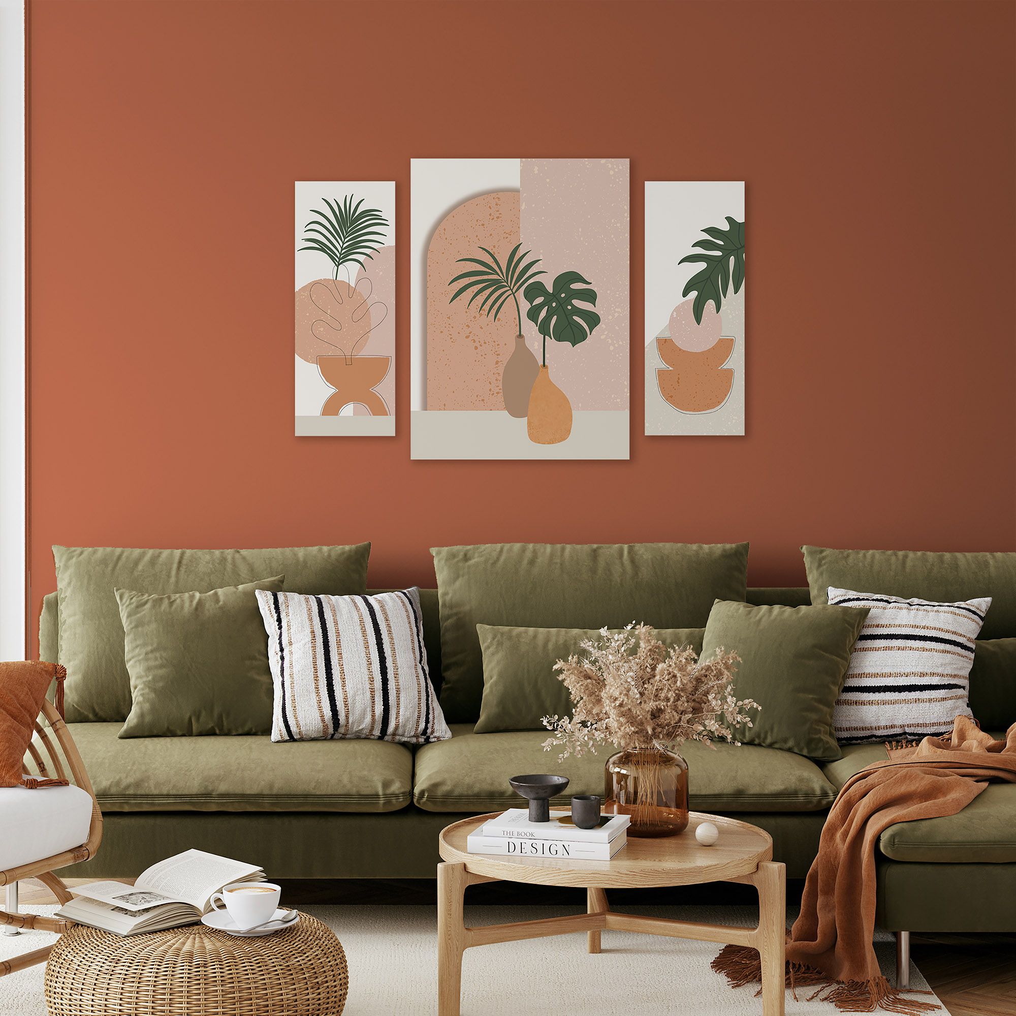 Arthouse Abstract Neutral, orange & green Canvas art, Set of 3 (H)66cm x (W)48cm