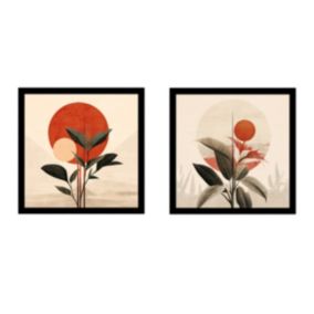 Arthouse Abstract Sun Beige, Red & Black Canvas art, Set of 2 (H)30cm x (W)30cm