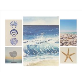 Arthouse Beach scene Seaside Blue Canvas art, Set of 5 (H)66cm x (W)48cm