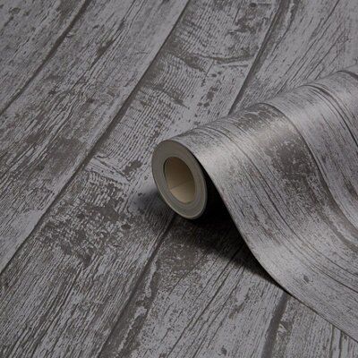 Arthouse Beechwood Charcoal Wood Planks Smooth Wallpaper | DIY At B&Q