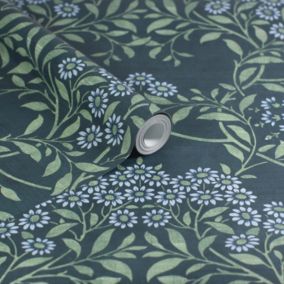 Arthouse Blue & Green Floral Trail Smooth Wallpaper