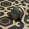Arthouse Boutique Amber black Geometric Metallic effect Textured Wallpaper