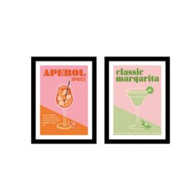 Arthouse Cocktails Pink, Green & Orange Framed print (H)50cm x (W)40cm, Set of 2