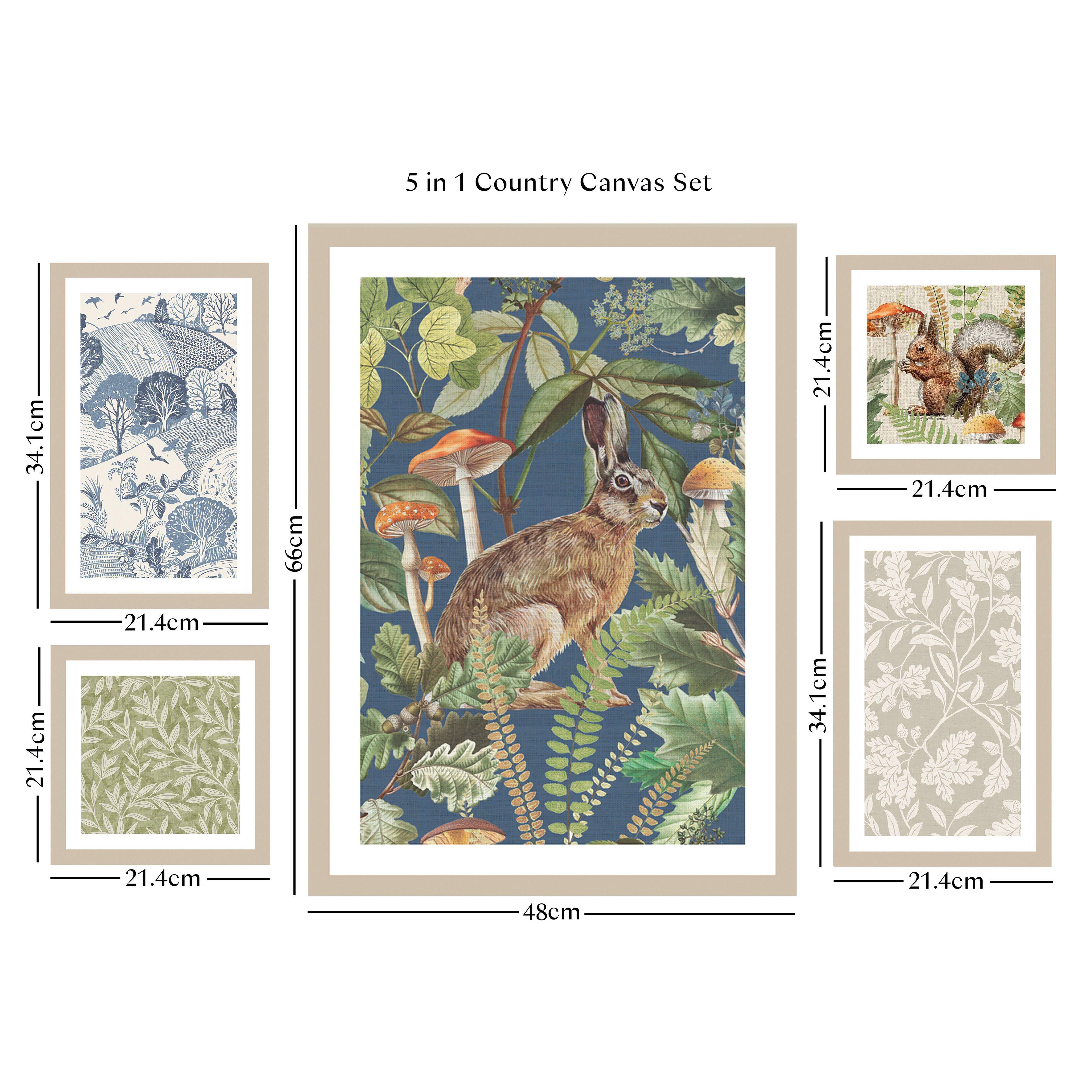 Arthouse Country Multicoloured Mixed size Canvas art, Set of 5