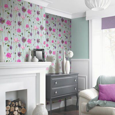 Arthouse Everly Multicolour Glitter effect Flowers & butterflies Textured Wallpaper