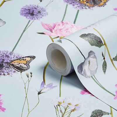 Arthouse Everly Multicolour Glitter effect Flowers & butterflies Textured Wallpaper