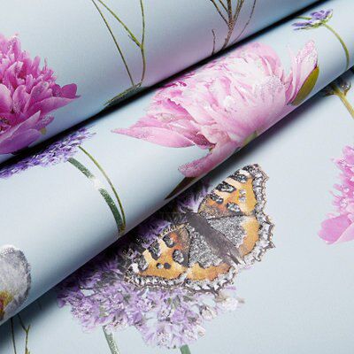 Arthouse Everly Multicolour Glitter effect Flowers & butterflies Textured Wallpaper