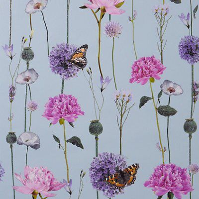 Arthouse Everly Multicolour Glitter effect Flowers & butterflies Textured Wallpaper