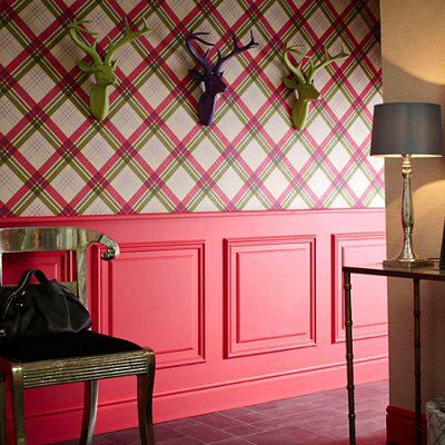 Arthouse Fairburn Green & raspberry Striped Textured Wallpaper