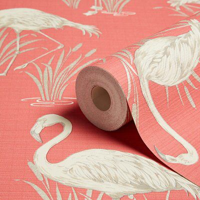 Arthouse Lagoon Coral Flamingos Textured Wallpaper | DIY at B&Q