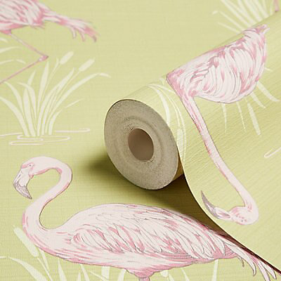 Arthouse Lagoon Green & pink Flamingos Textured Wallpaper | DIY at B&Q