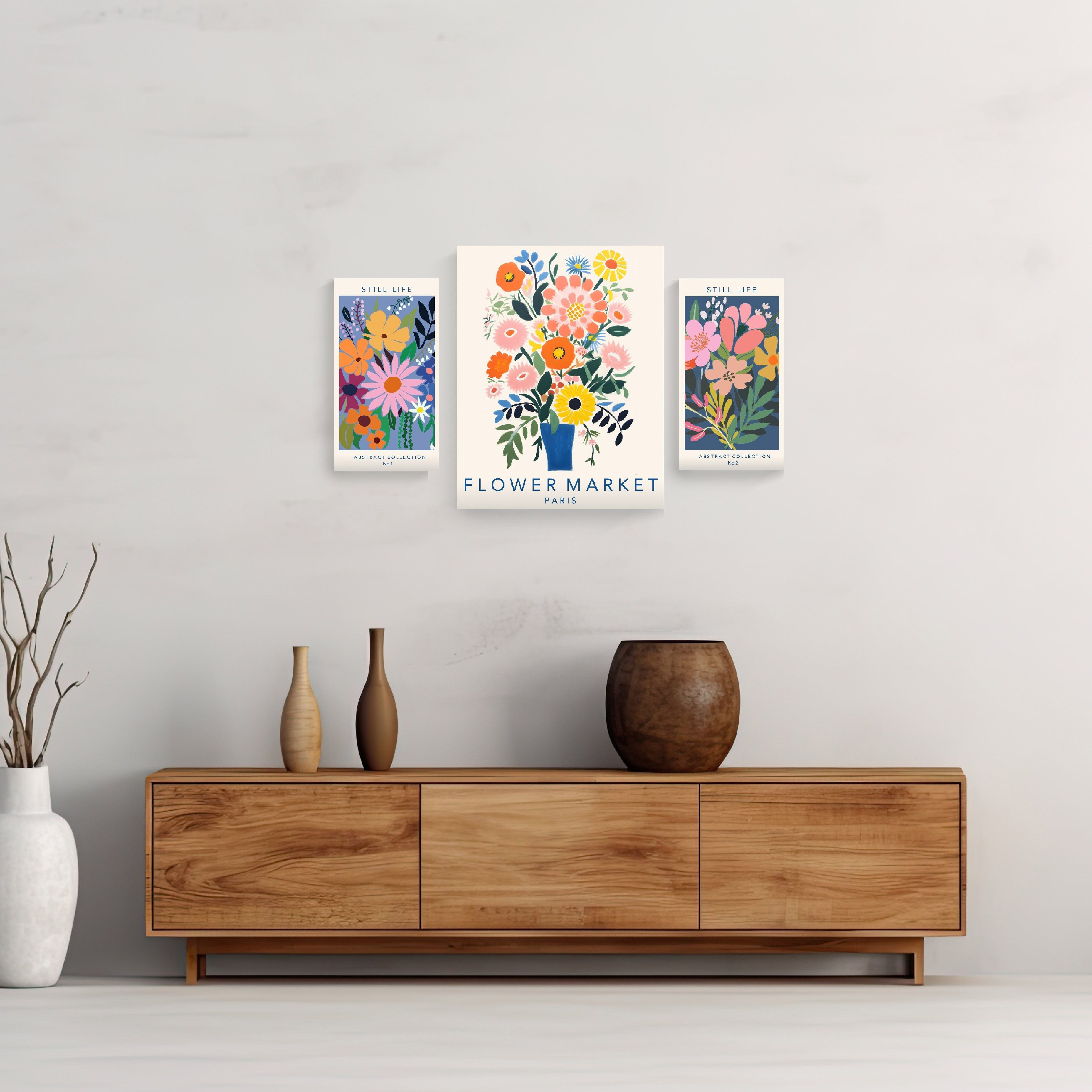 Arthouse Paris Flower Market Multicolour Canvas art, Set of 3