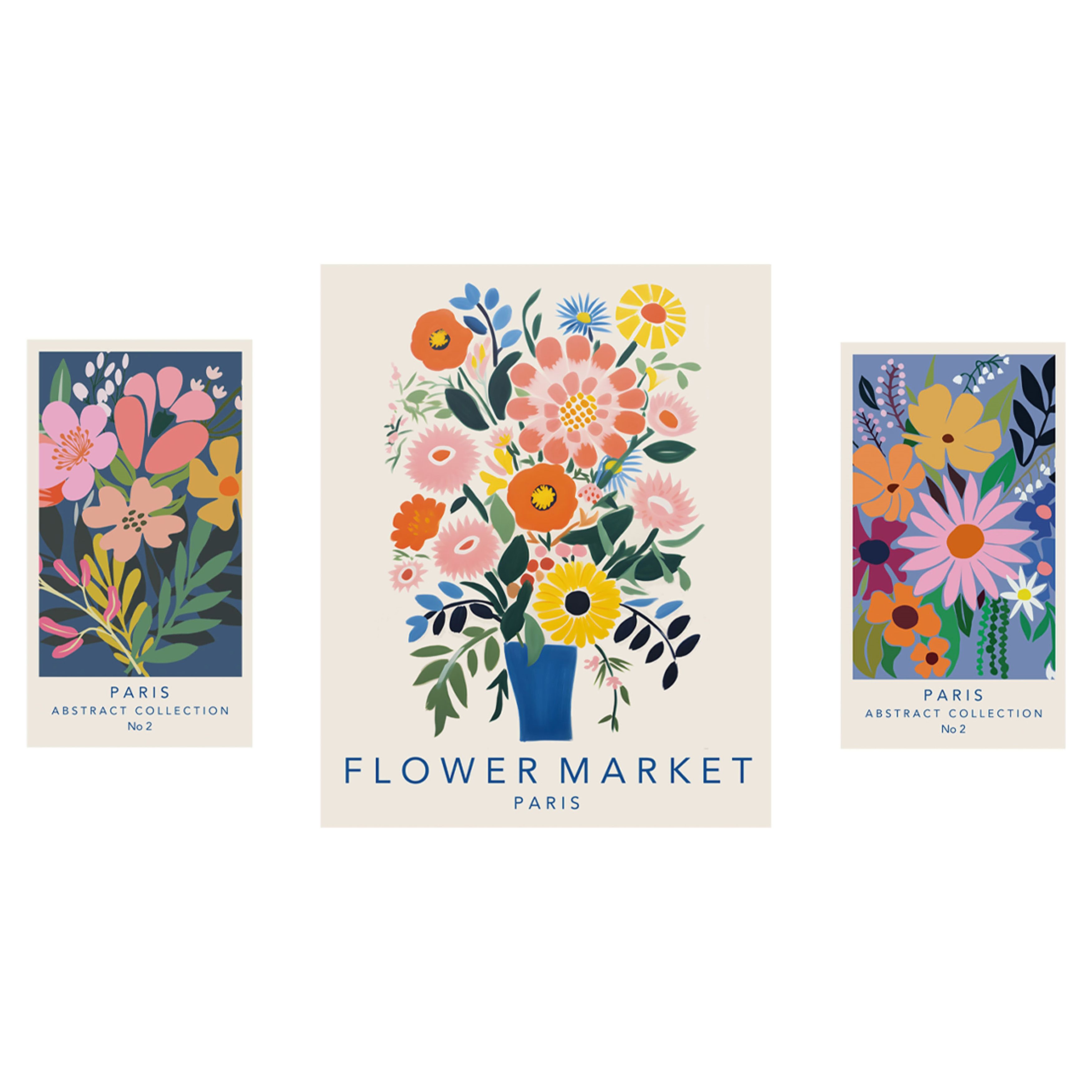 Arthouse Paris Flower Market Multicolour Canvas art, Set of 3