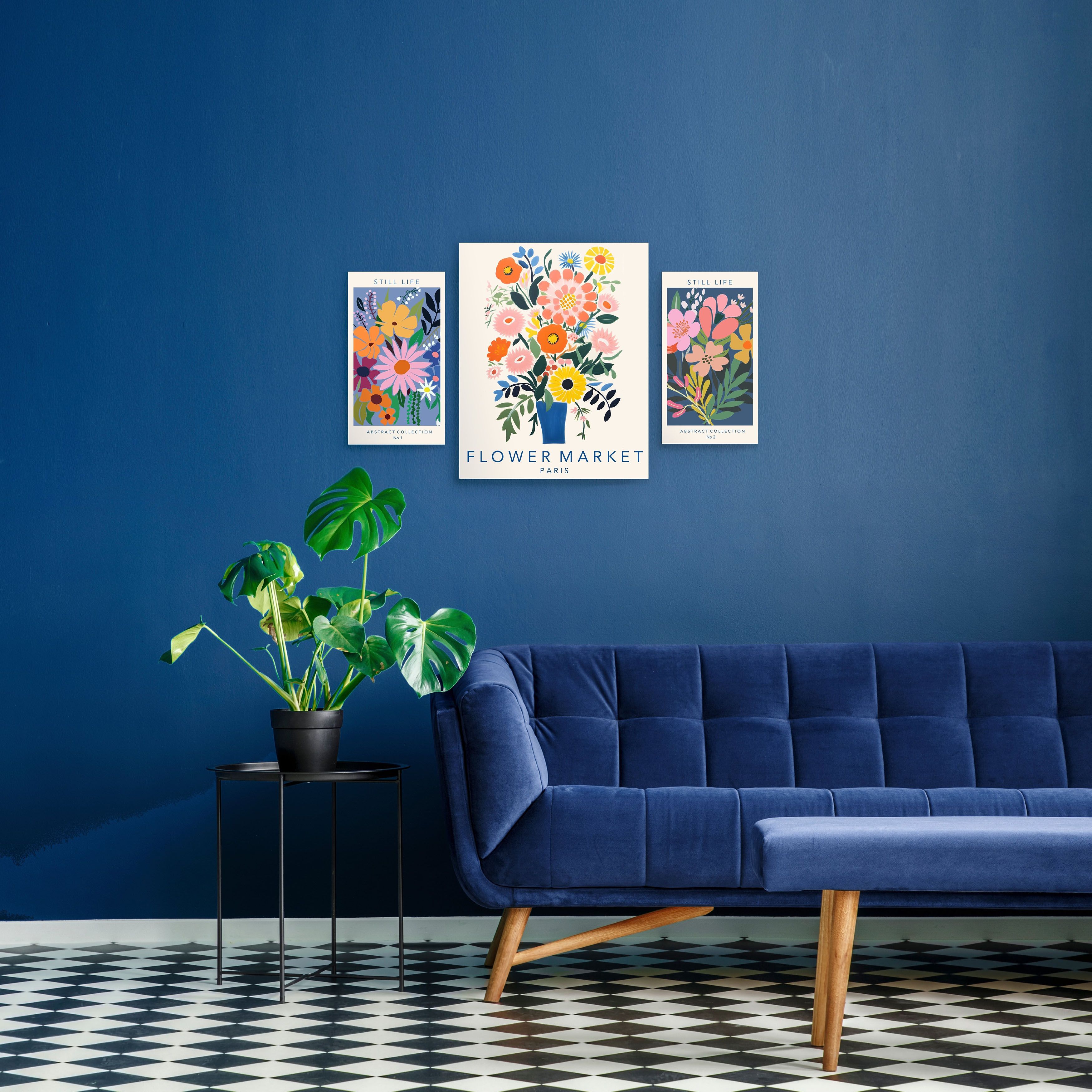 Arthouse Paris Flower Market Multicolour Canvas art, Set of 3