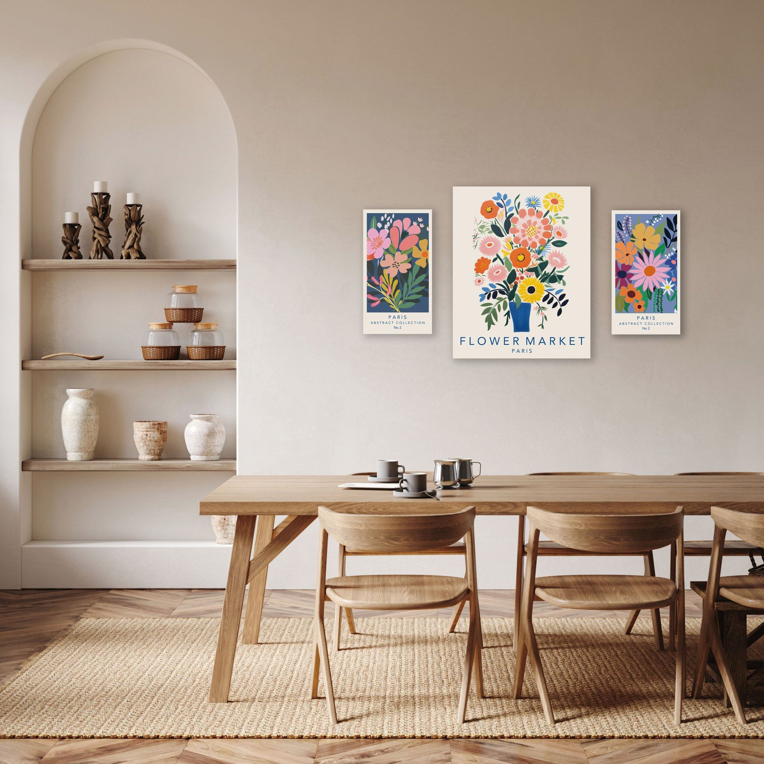 Arthouse Paris Flower Market Multicolour Canvas art, Set of 3